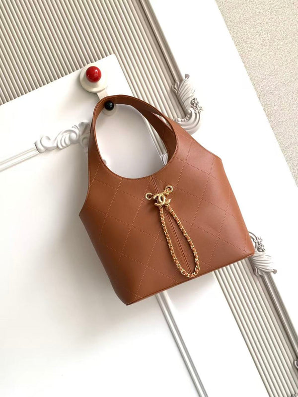 CC 2026 Basket Hobo Bag 35cm Brown Calfskin