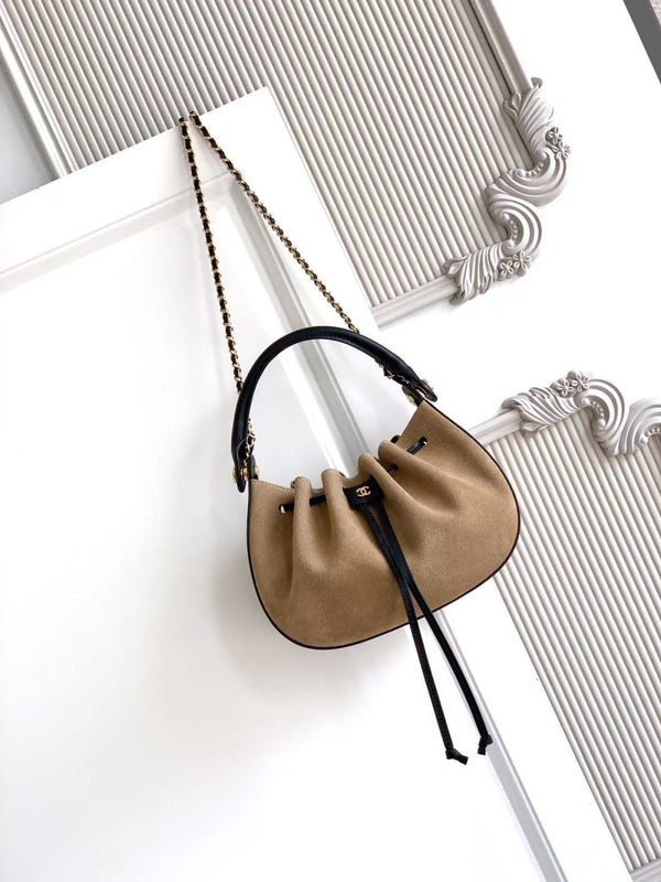 Chanel 2026 Drawstring Cloud Bucket Bag 32cm Suede Calfskin