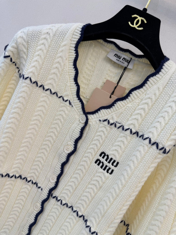 Miu 26s Striped Shawl Knit Long-Sleeved Top Wool 423904
