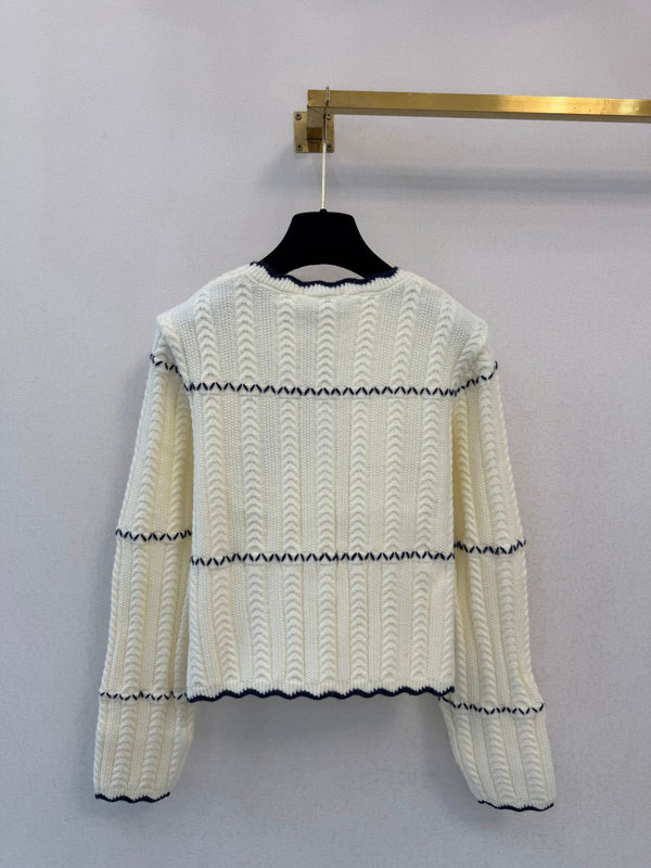 Miu 26s Striped Shawl Knit Long-Sleeved Top Wool 423904