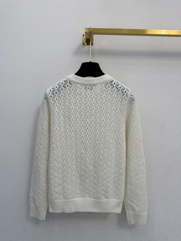 CC 2026 Logo Brooch Openwork Zip-Up Cardigan Jacket Wool Blend 438295