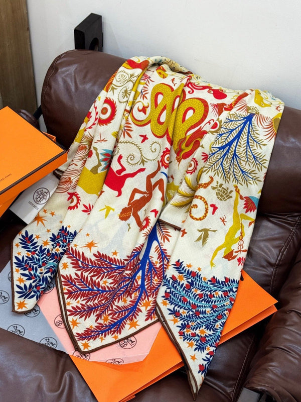 HM 25s Scarf 140cm Multicolor Cashmere Silk 962467