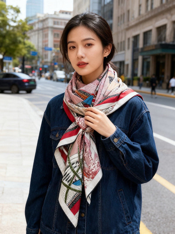 HM 25s Essential Scarf 140cm Pink Colorful Cashmere Silk 967424