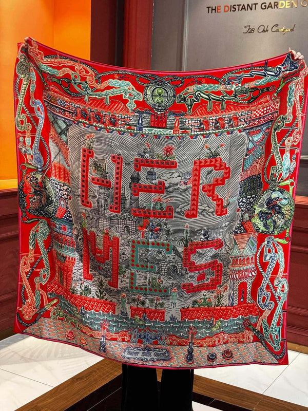 HM 25s Essential Scarf 140cm Red Colorful Cashmere Silk 968742
