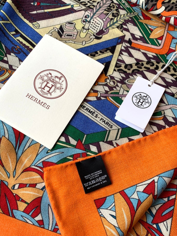 HM 25s Reversible Scarf 140cm Orange Blue Cashmere 976227