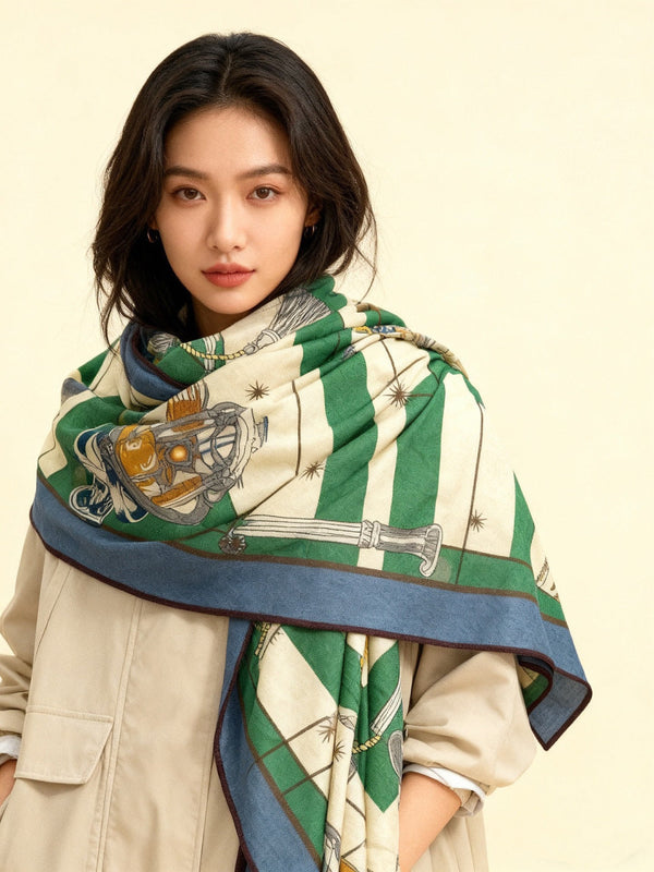 HM Starry Night Chorus Double-Sided Scarf 140cm Green Silk Cashmere 143714