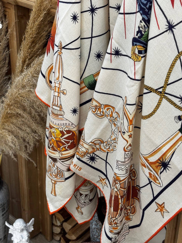 HM Starry Night Chorus Double-Sided Scarf 140cm White Silk Cashmere 143718