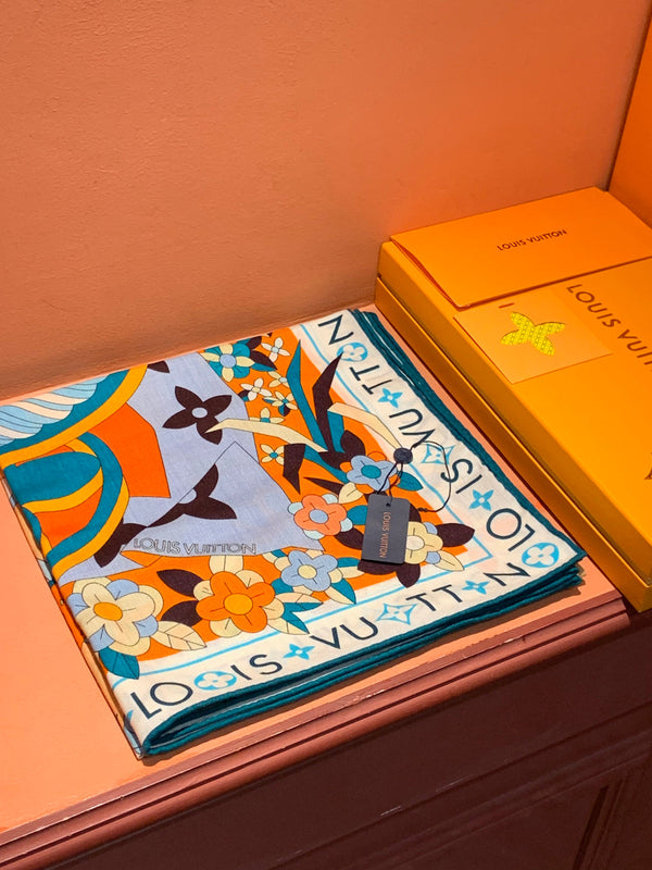 LV Double-sided Scarf 135cm Orange Cashmere Silk 143726