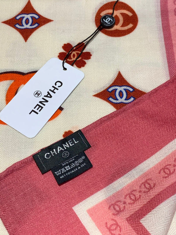 CC Scarf 140cm Pink Monogram Silk Cashmere 143730