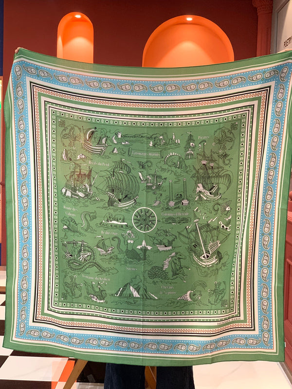 HM 26s Double-sided Scarf 140cm Green Silk Cashmere 153145