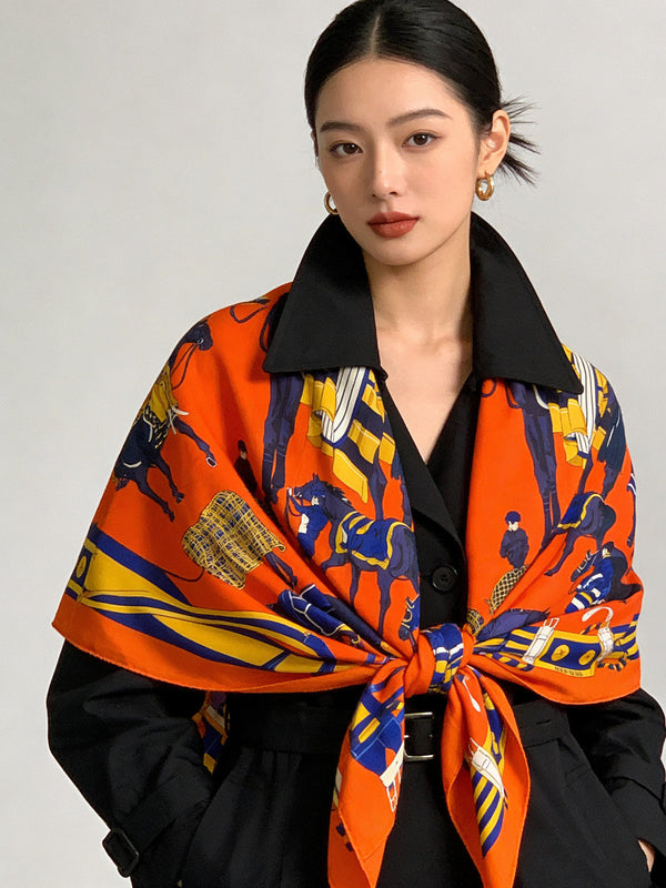HM 26s Double-sided Scarf 140cm Orange Silk Cashmere 153157