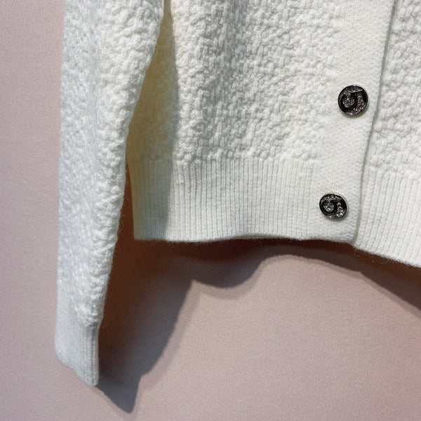 Chanel 25 Round Neck Sequined Custom Button Knit Cardigan Wool 317963
