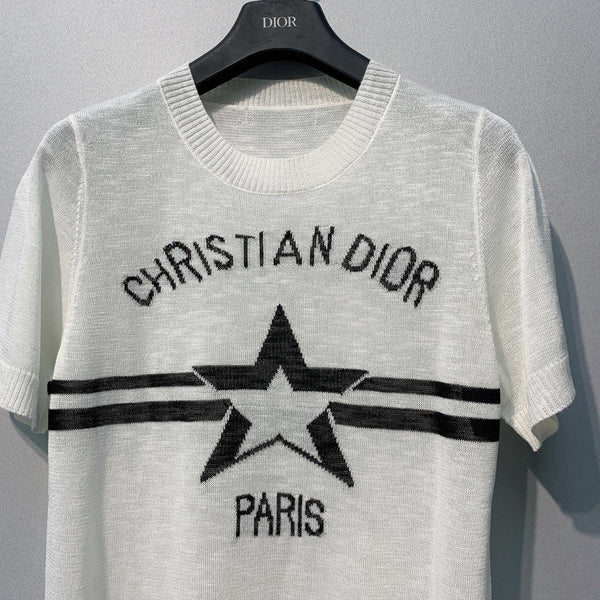 CD SS26 Signature and Star Short-Sleeved Sweater White Wool 350914