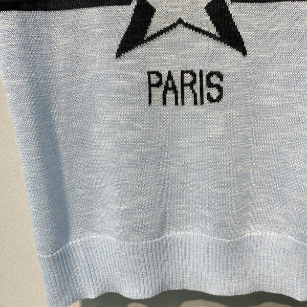 CD SS26 Signature and Star Short-Sleeved Sweater Light Blue Wool 350915