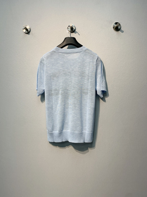CD SS26 Signature and Star Short-Sleeved Sweater Light Blue Wool 350915