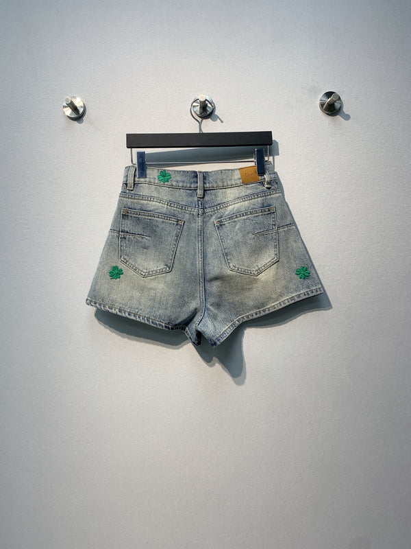 CD Clover Embroidered Shorts Jeans Blue Stonewashed Cotton 350922