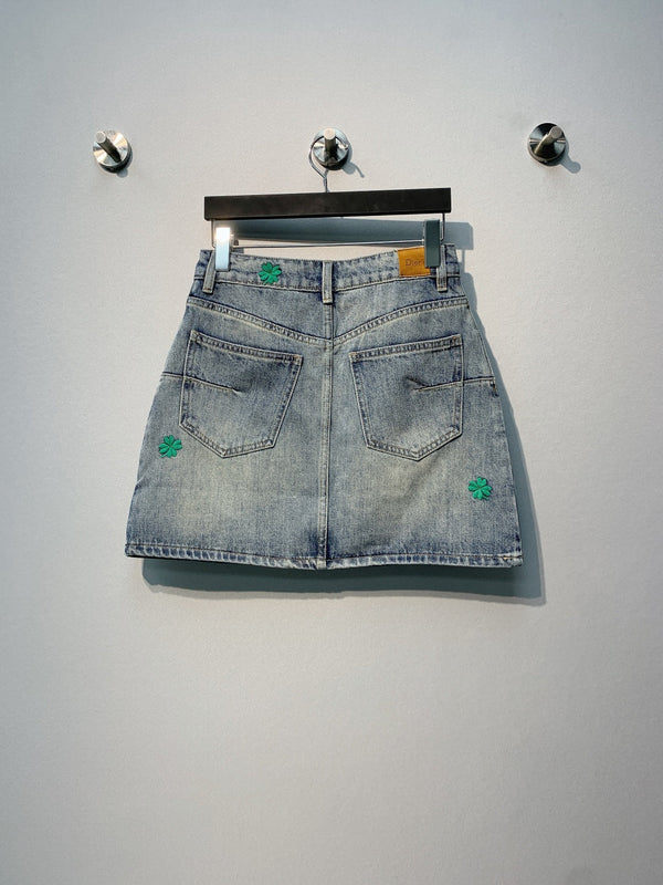 CD Clover Embroidered Mini Skirt Blue Stonewashed Cotton 350924