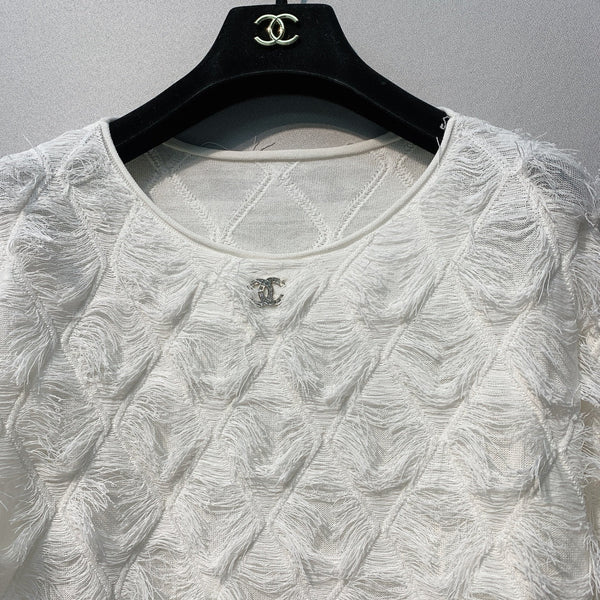 CC SS26 Feather-Trimmed Chiffon Top White Chiffon 350962