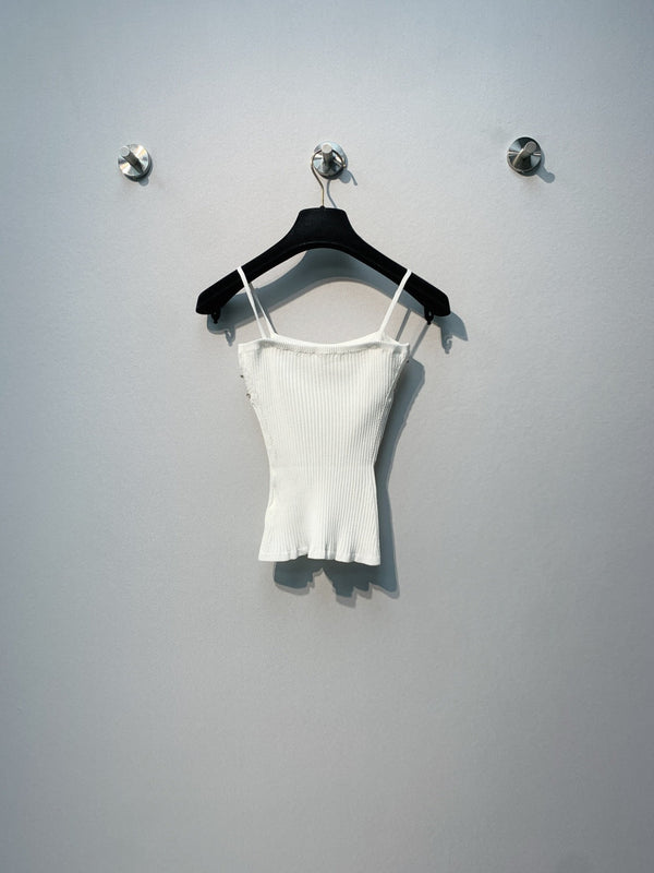 Chanel 2026 Knit Camisole White and Black Polyester Viscose