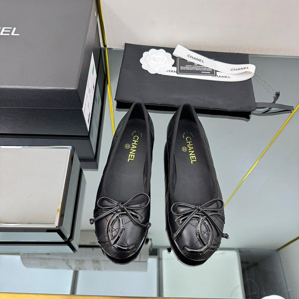 CC 25 Cambon Ballet Flat Black Quilted Calfskin