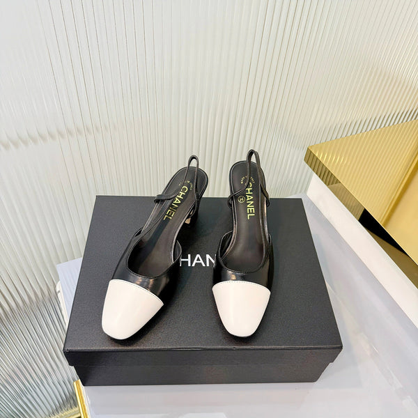 CC 26 Slingback High Heel 6.5cm White Black Lambskin 714022