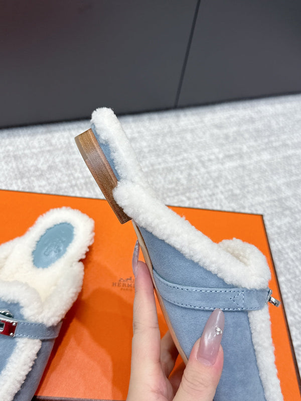 HM 25ss Oz Mule Blue Suede And Shearling 461939