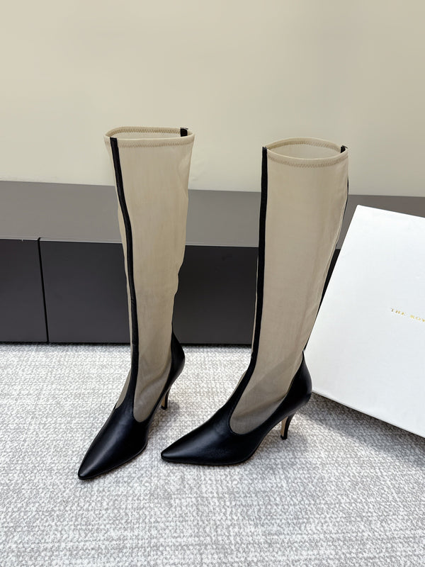 The Row Knee-High Boots 85mm Black Mesh Cowhide 451298