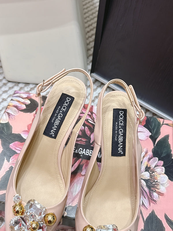 DG Rainbow Slingbacks Beige Patent Leather 663075
