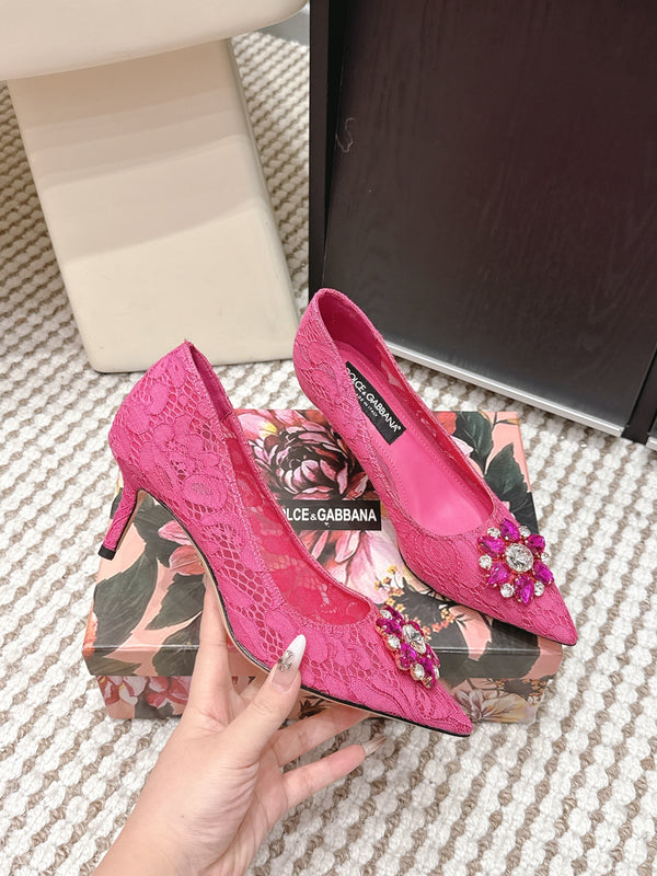DG Pumps Crystals 6.5cm Hot Pink Taormina Lace 663077