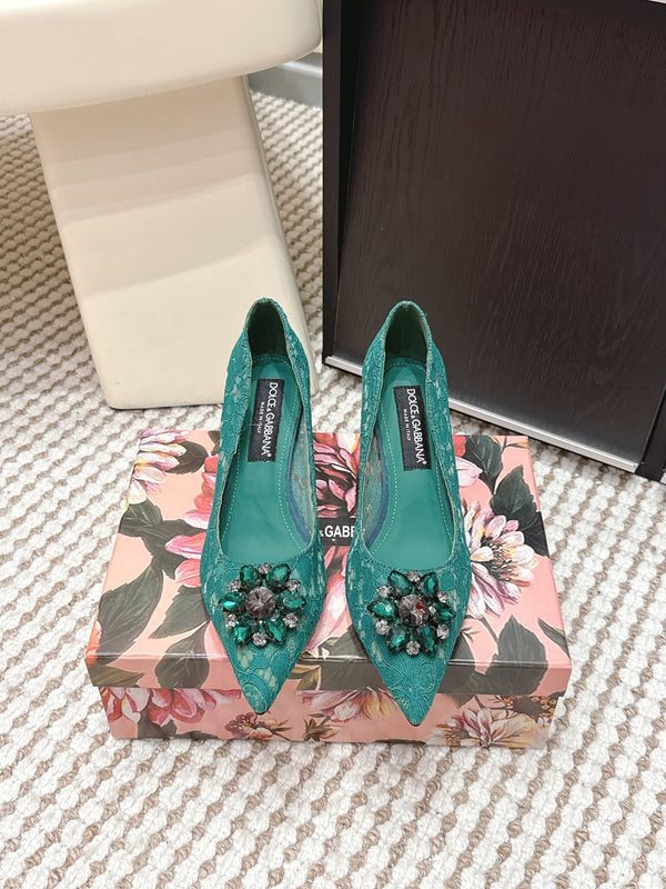 DG Pumps Crystals 6.5cm Teal Green Taormina Lace 663078