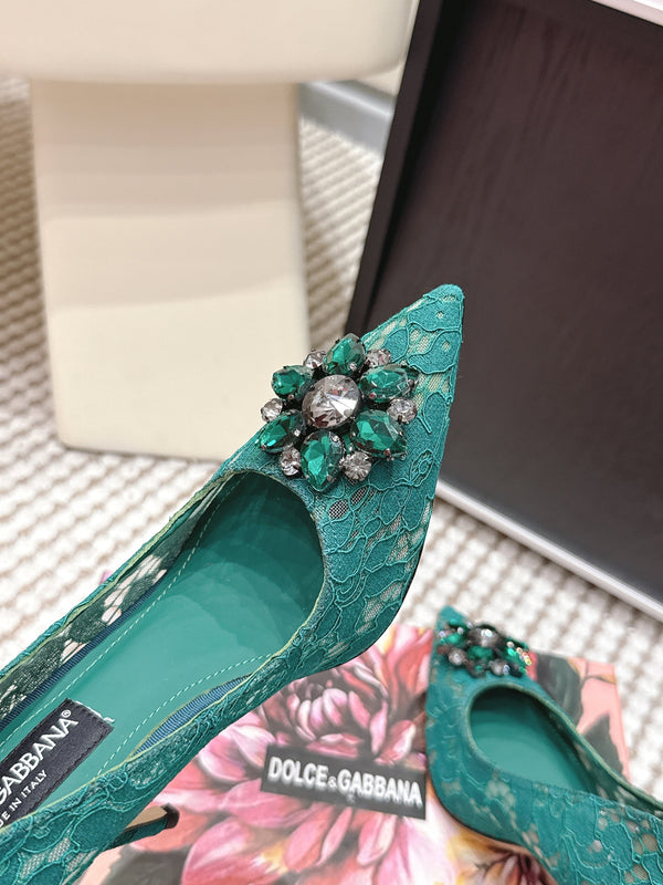 DG Pumps Crystals 9cm Teal Green Taormina Lace 663087