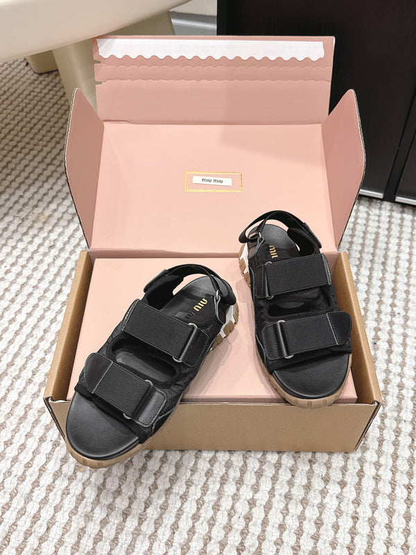 Miu 26s Velcro Sandals Black Nylon Suede 632329