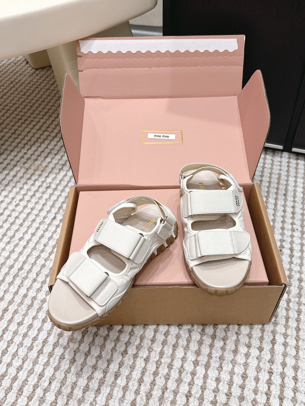 Miu 26s Velcro Sandals Ivory Nylon Suede 632330