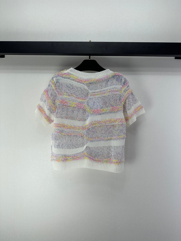 CC 26S Short-sleeve Knit Cream Multicolour Wool Nylon Cashmere 349002