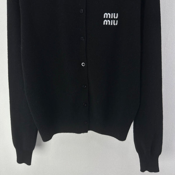 Miumiu 2026 Knit Long-Sleeve Cardigan Black Wool Acrylic Nylon 349049