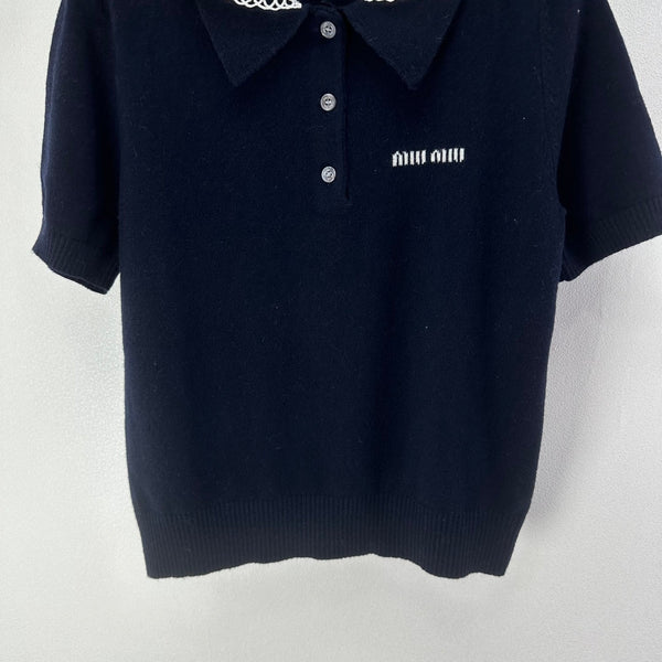 Miumiu 2026 Short-sleeved T-shirt Dark Blue Cashmere 349058
