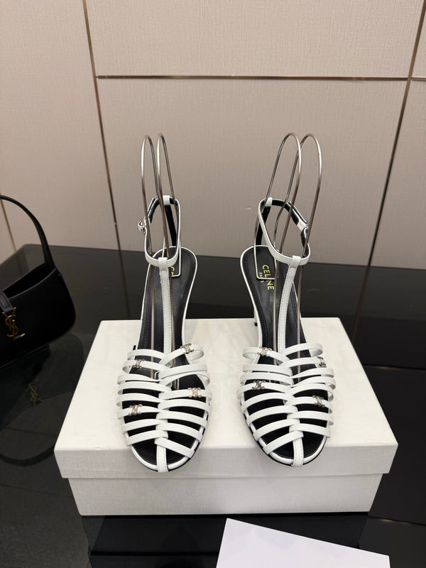 CL Cage Heeled Sandal 9cm White Calfskin 725648