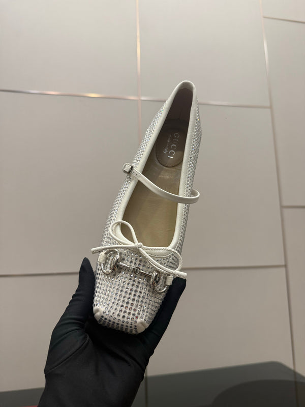 GG Ballerina Flats Square Toe White Leather 725283