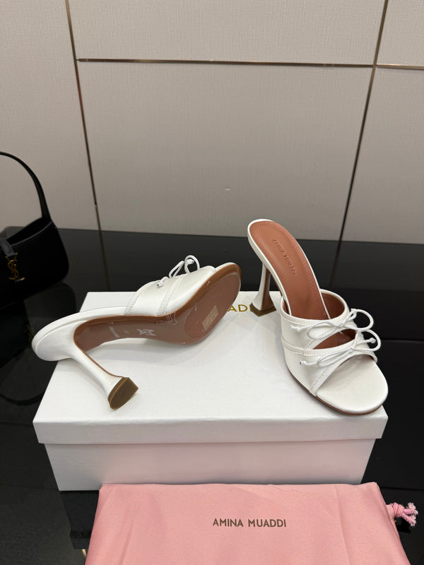 Amina Muaddi Alexa Lace Slipper 95 White Satin 726126