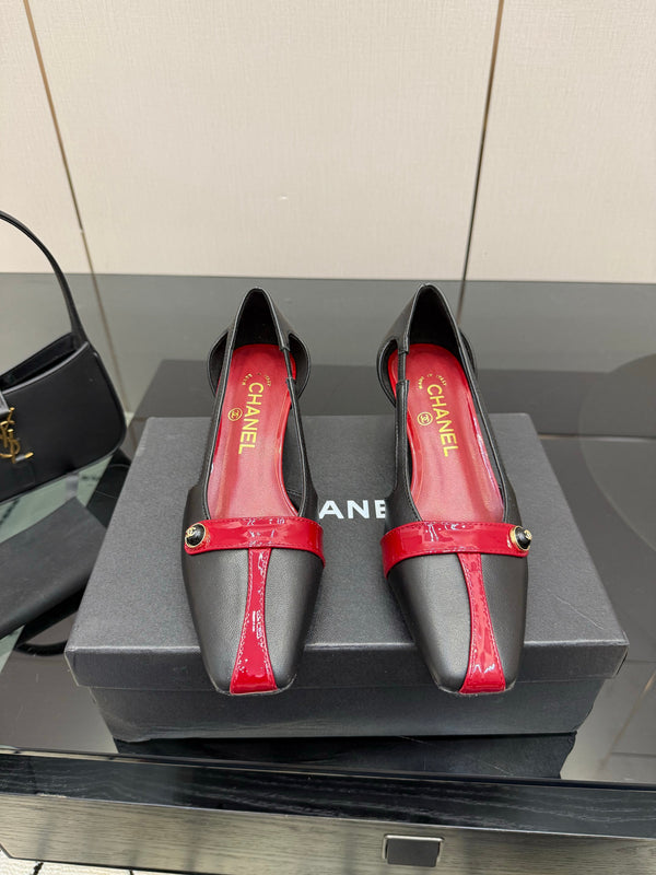 CC 26P Slingback 5cm Red Black Lambskin Patent Leather 791607