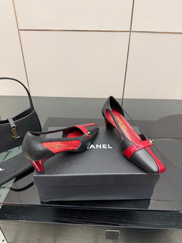 CC 26P Slingback 5cm Red Black Lambskin Patent Leather 791607
