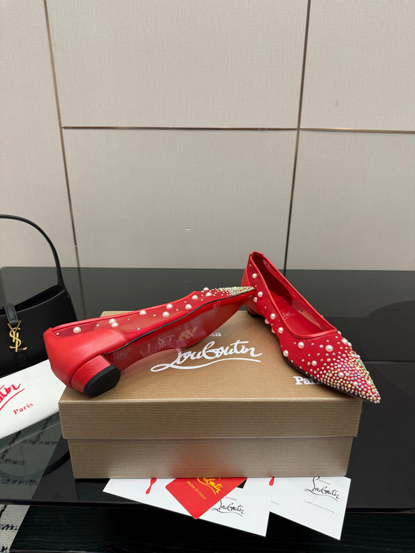 CL Degrastrassina Perla Ballet Flat Red Mesh 828162