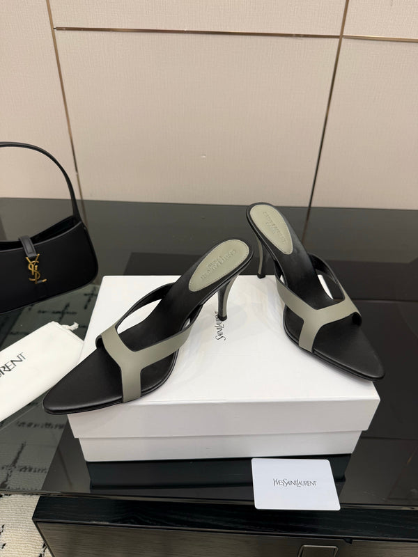 YSL Sandal 9cm Black Grey Cowhide 828248