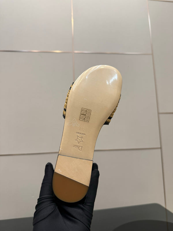 CD Dioriviera Woven Slides Beige Fabric Goatskin 828264