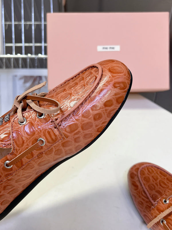Miu 26s Loafer Brown Croc Embossed Leather 794786