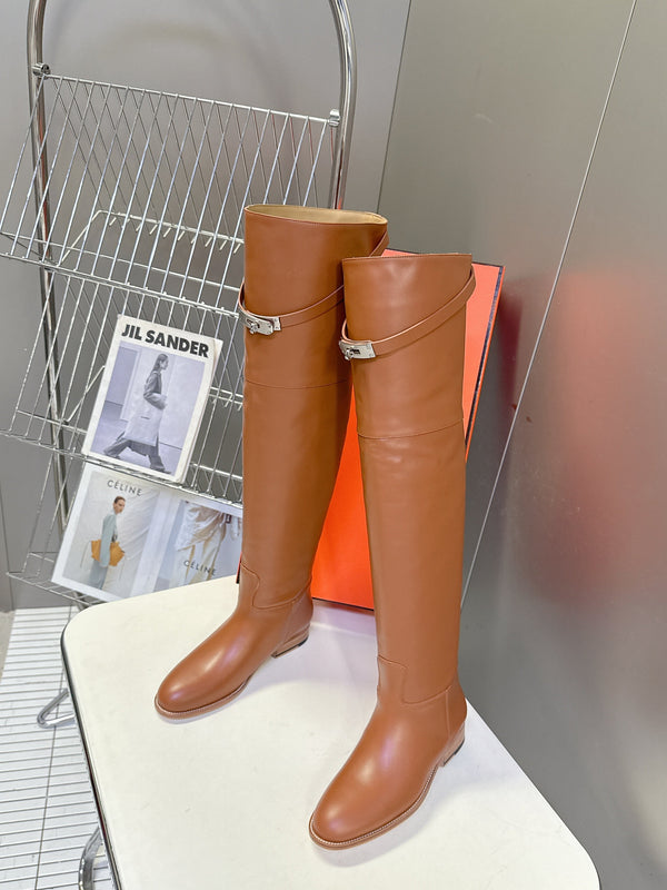 HM 26S Over The Knee Jumping Boots 2.5cm Tan Leather 113817