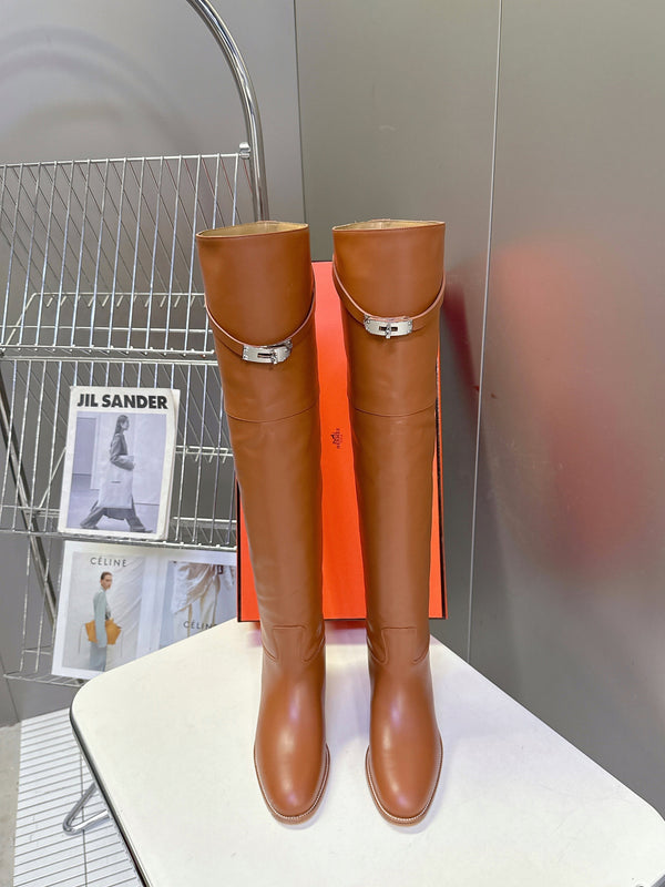 HM 26S Over The Knee Jumping Boots 2.5cm Tan Leather 113817
