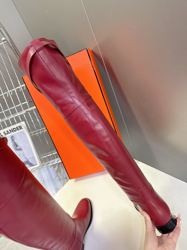 HM 26S Over The Knee Jumping Boots 2.5cm Burgundy Leather 113818