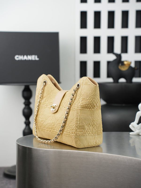 CC Shopping Bag 32cm Beige Braided Raffia