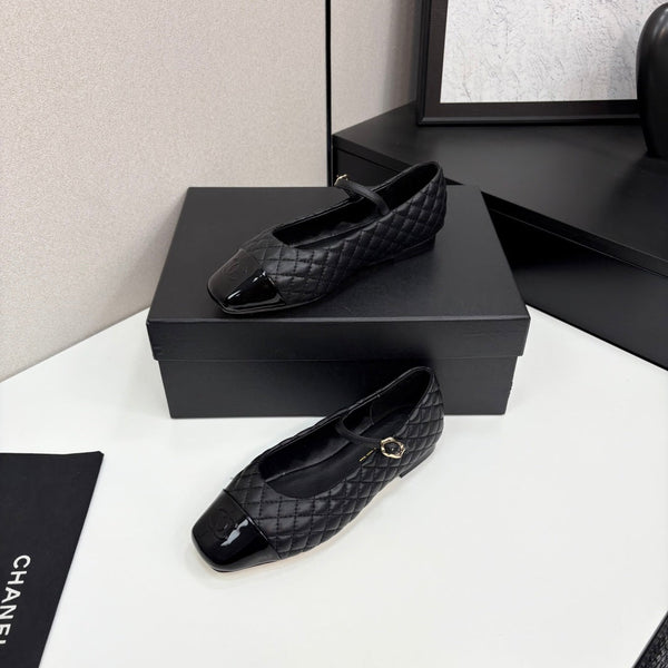 CC 25 Cap-Toe Quilted Mary Janes Black Sheepskin 352462